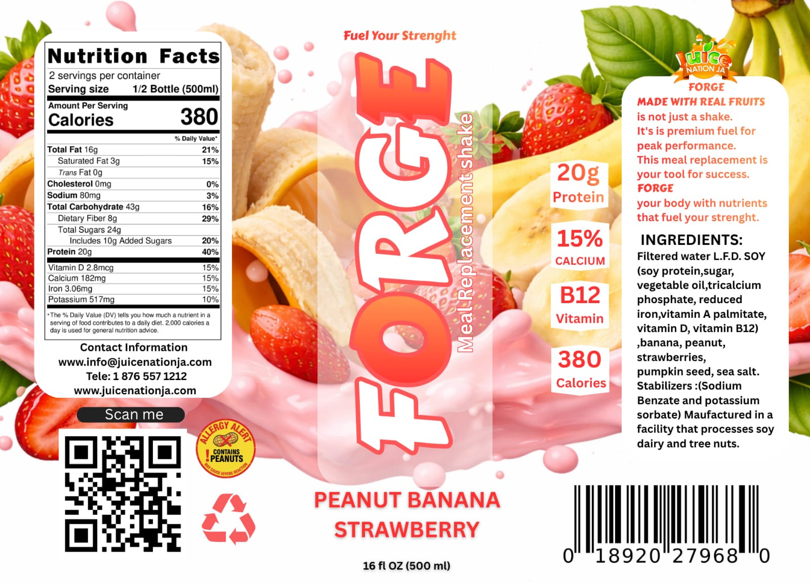 Peanut Banana Strawberry nutrition label