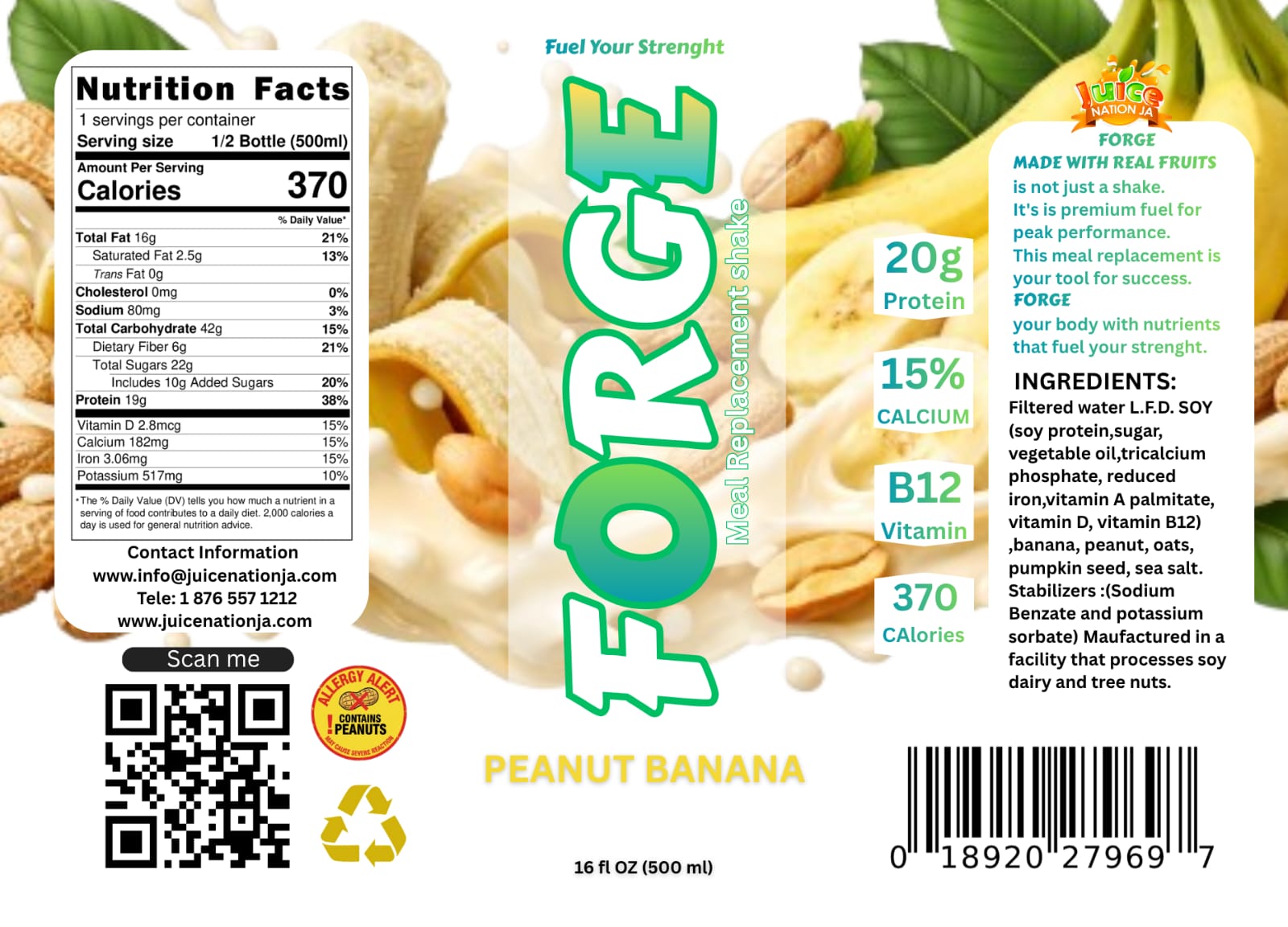 Peanut Banana nutrition label